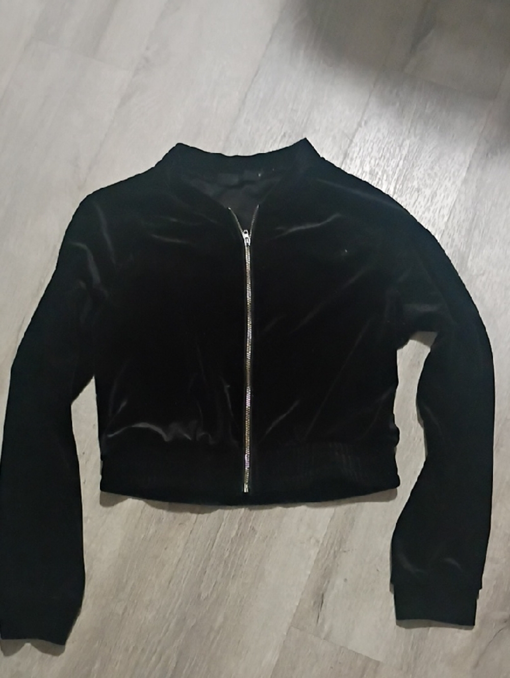 Black Velvet Zip Crop Jacket